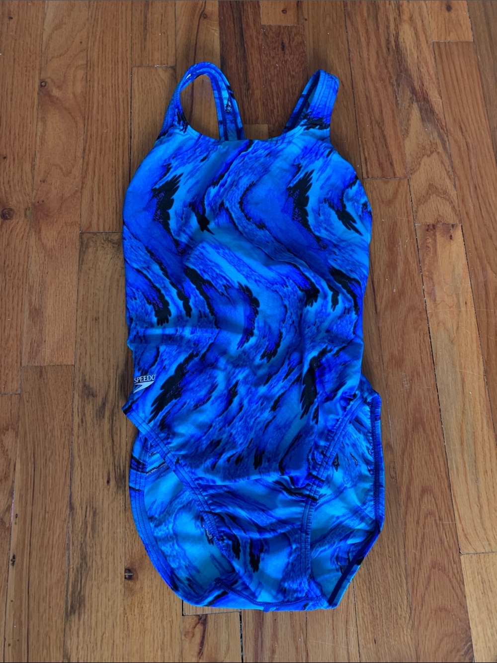 Speedo Black and Electric Blue Swirl One-Piece Swimsuit
